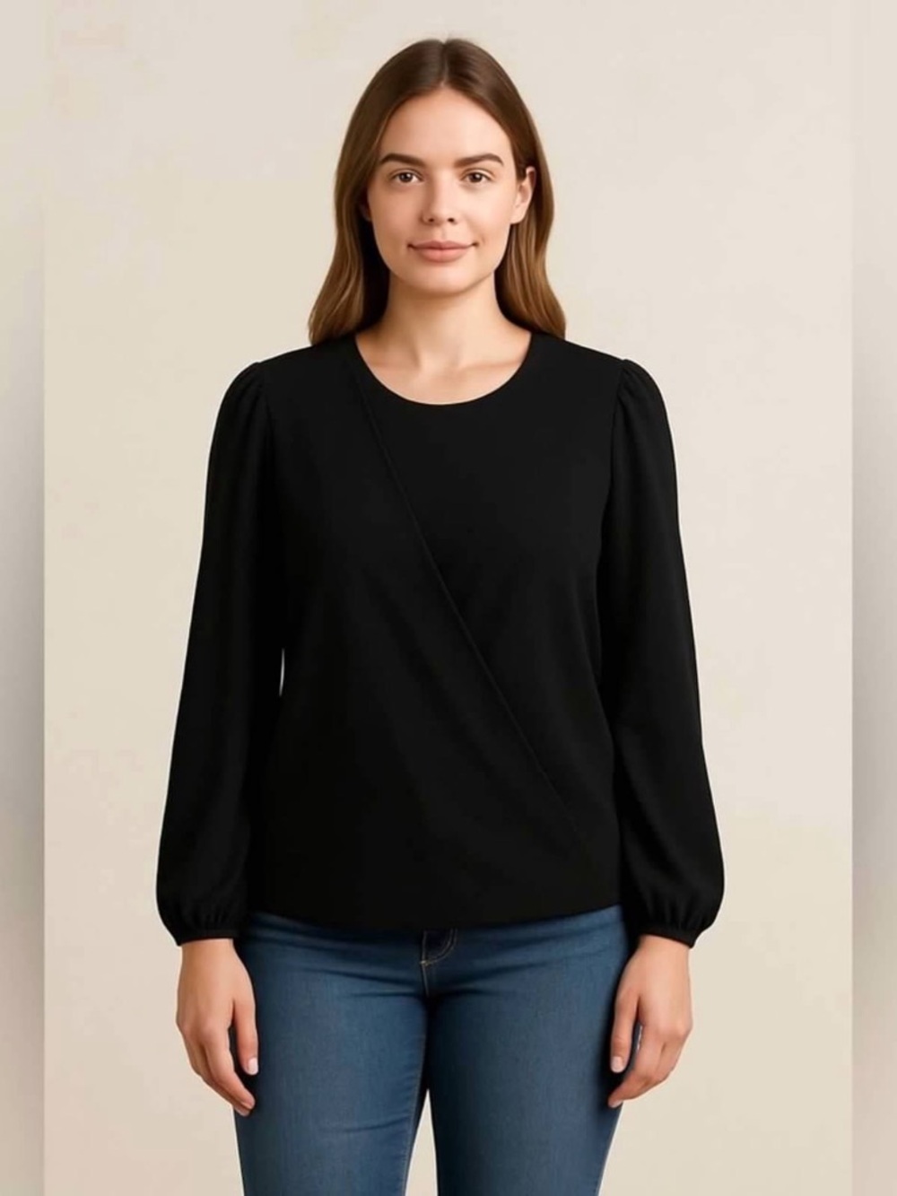 Zara Black Wrap Blouse Draped V Neck Long Sleeve Top Women’s